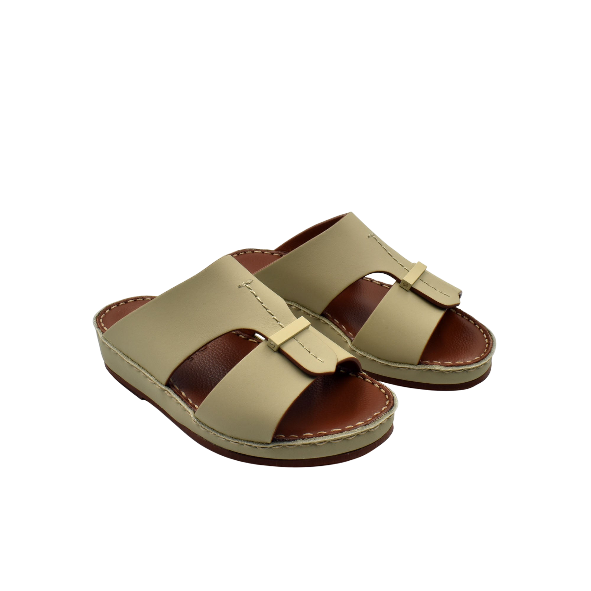 Beige kids rubber calf sandals with open toe and stitched sole in a private collection