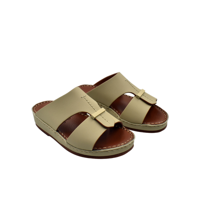 Beige kids rubber calf sandals with open toe and stitched sole in a private collection
