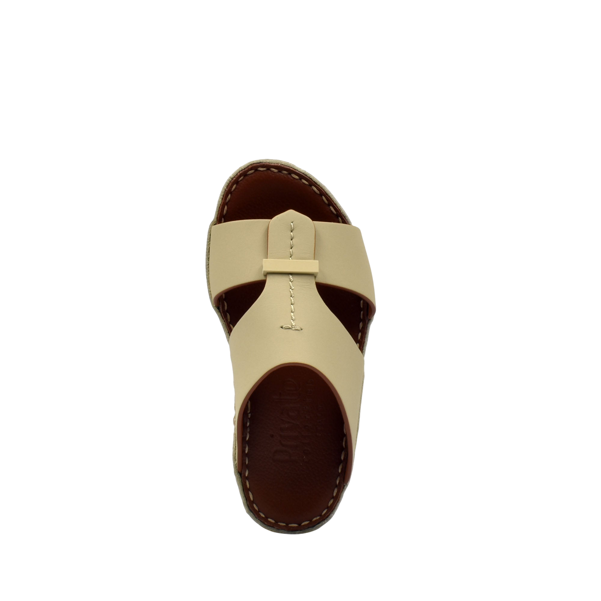 Beige kids rubber calf sandals with stitched brown sole in open-toe design from Private Collection