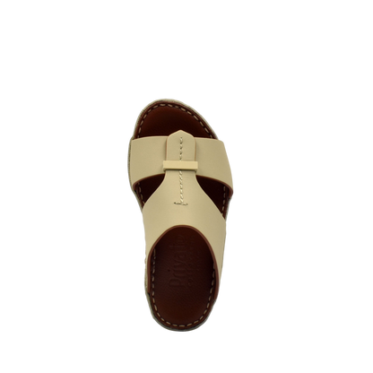Beige kids rubber calf sandals with stitched brown sole in open-toe design from Private Collection