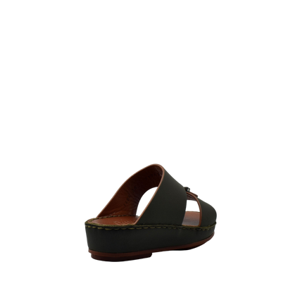 Kids rubber calf sandals in dark green with open back and cushioned sole for comfort