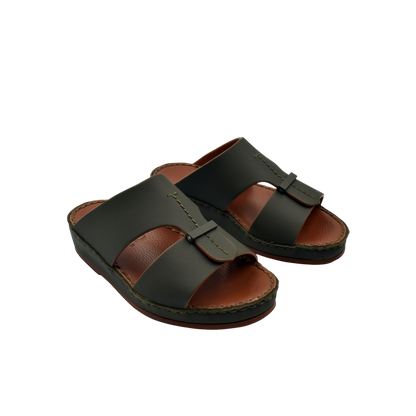 Kids rubber calf sandals in dark green with brown cushioned footbed and open toe design