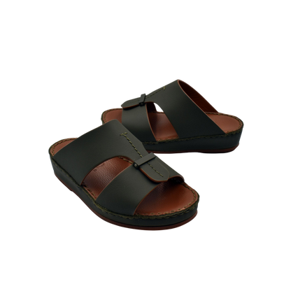 Black and brown kids rubber calf sandals with open toes and adjustable straps