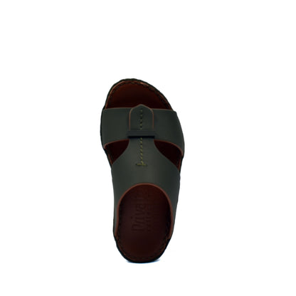 Top view of a kids rubber calf sandal in dark green from private collection