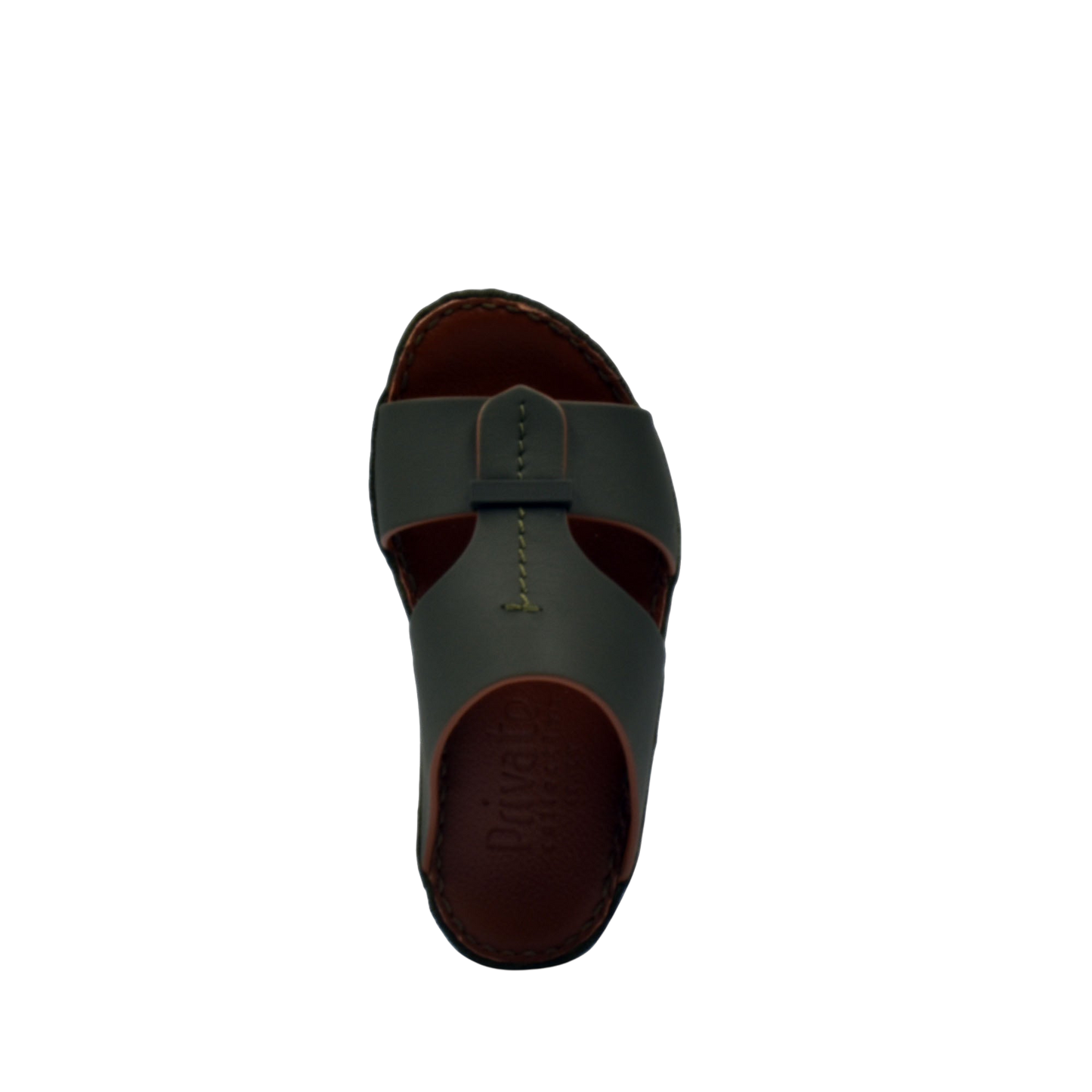 Top view of a kids rubber calf sandal in dark green from private collection