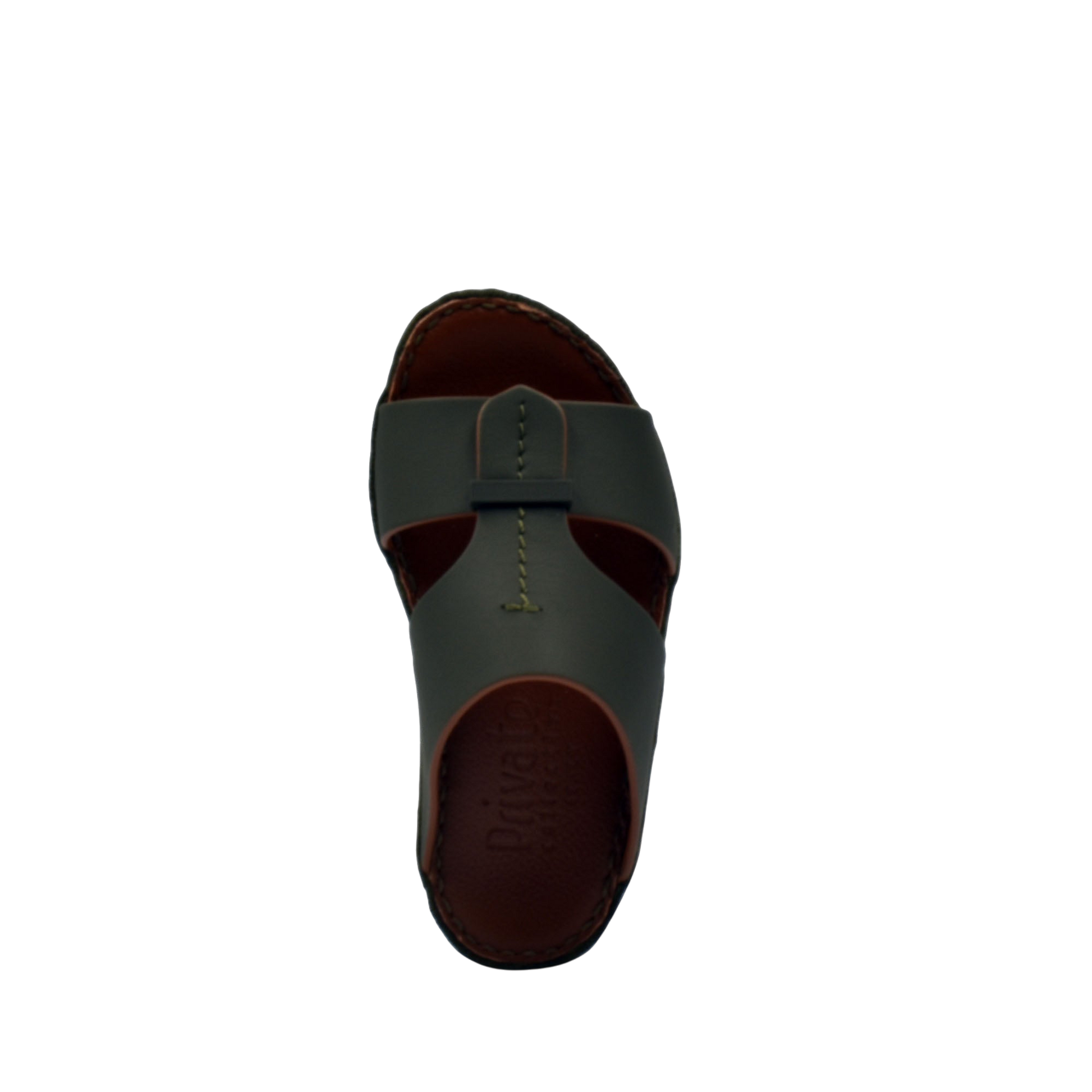 Top view of a kids rubber calf sandal in dark green from private collection