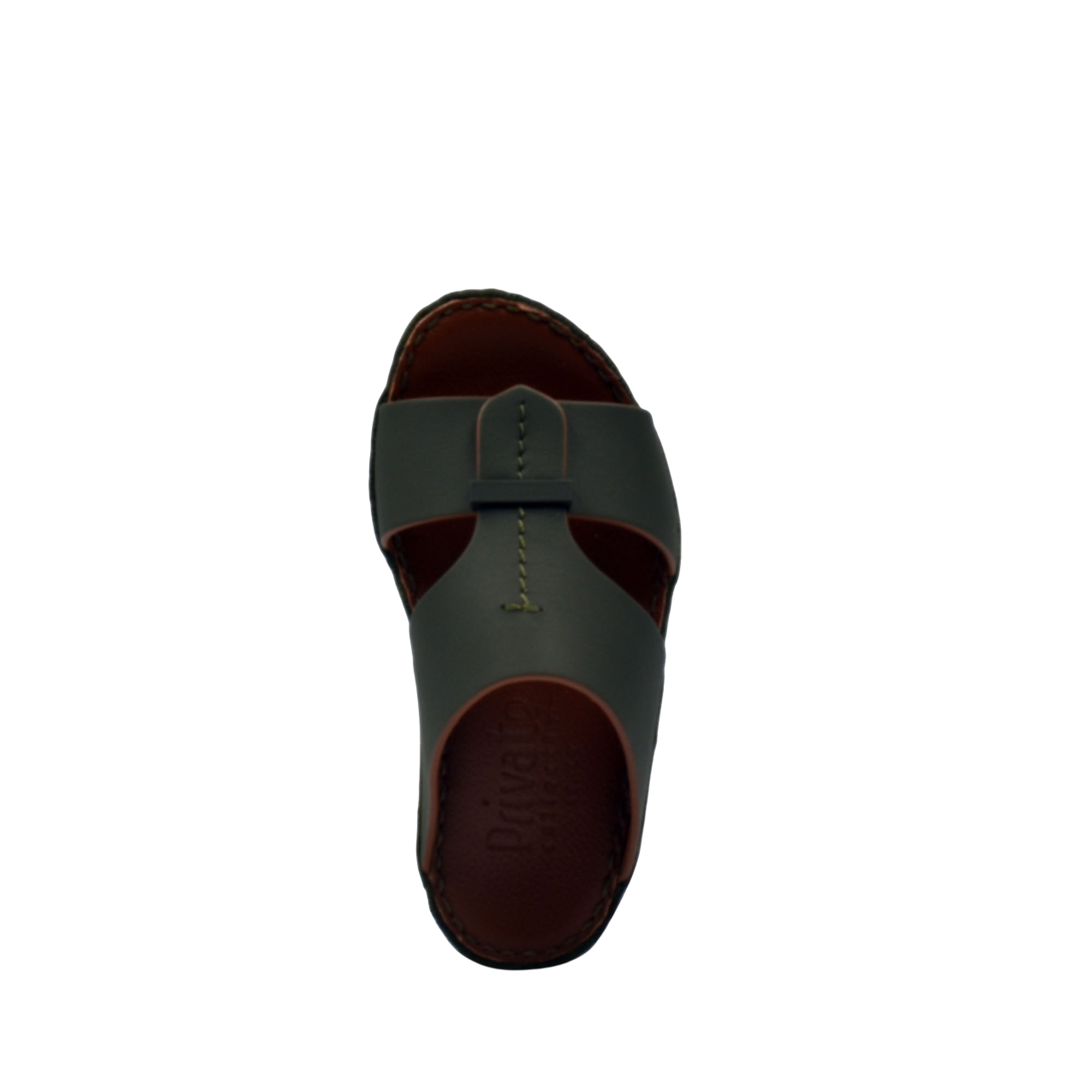 Top view of a kids rubber calf sandal in dark green from private collection