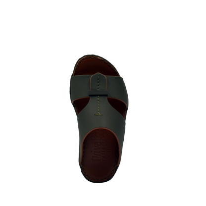 Top view of a kids rubber calf sandal in dark green from private collection