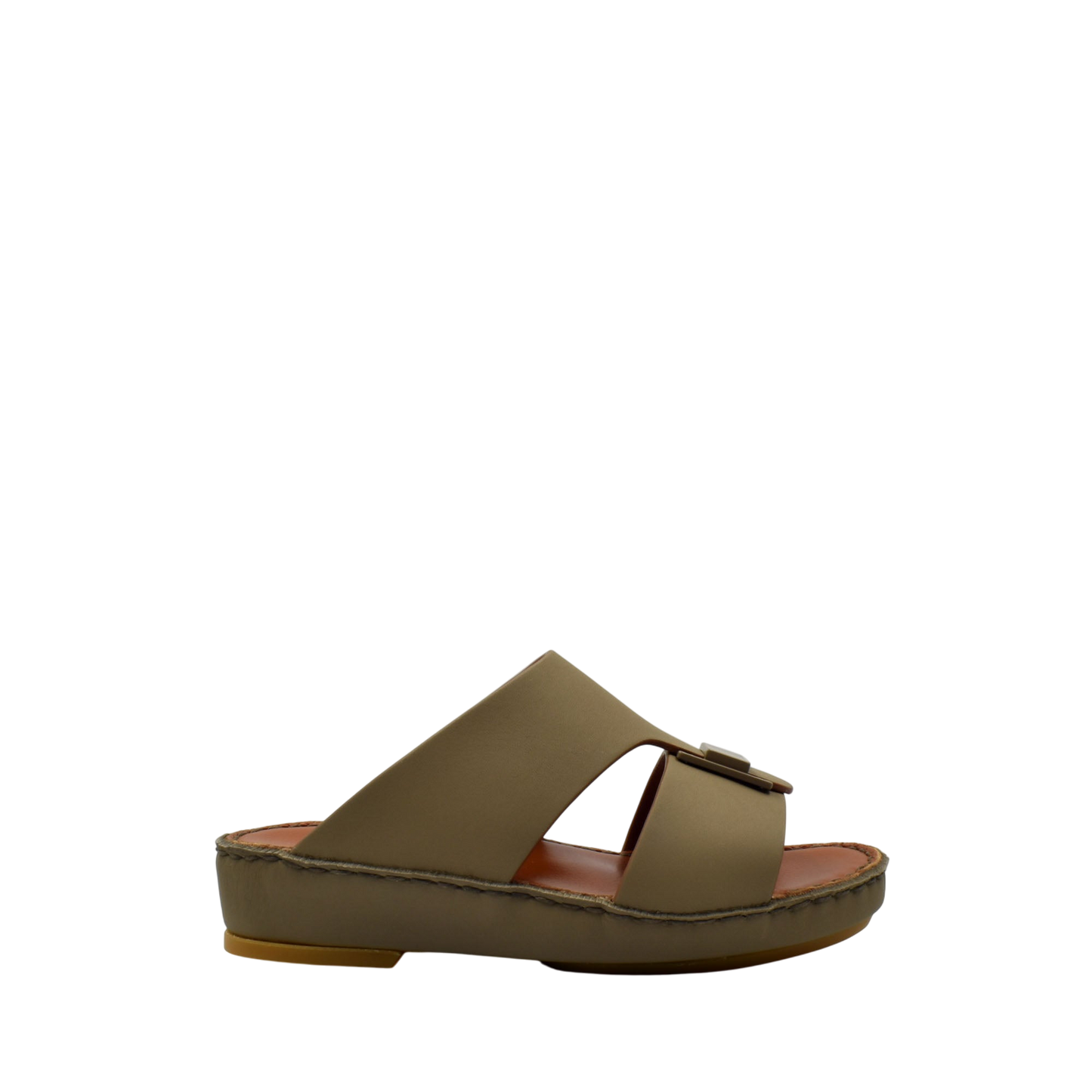 Olive green kids rubber sandals with buckle strap and cushioned sole for comfortable wear