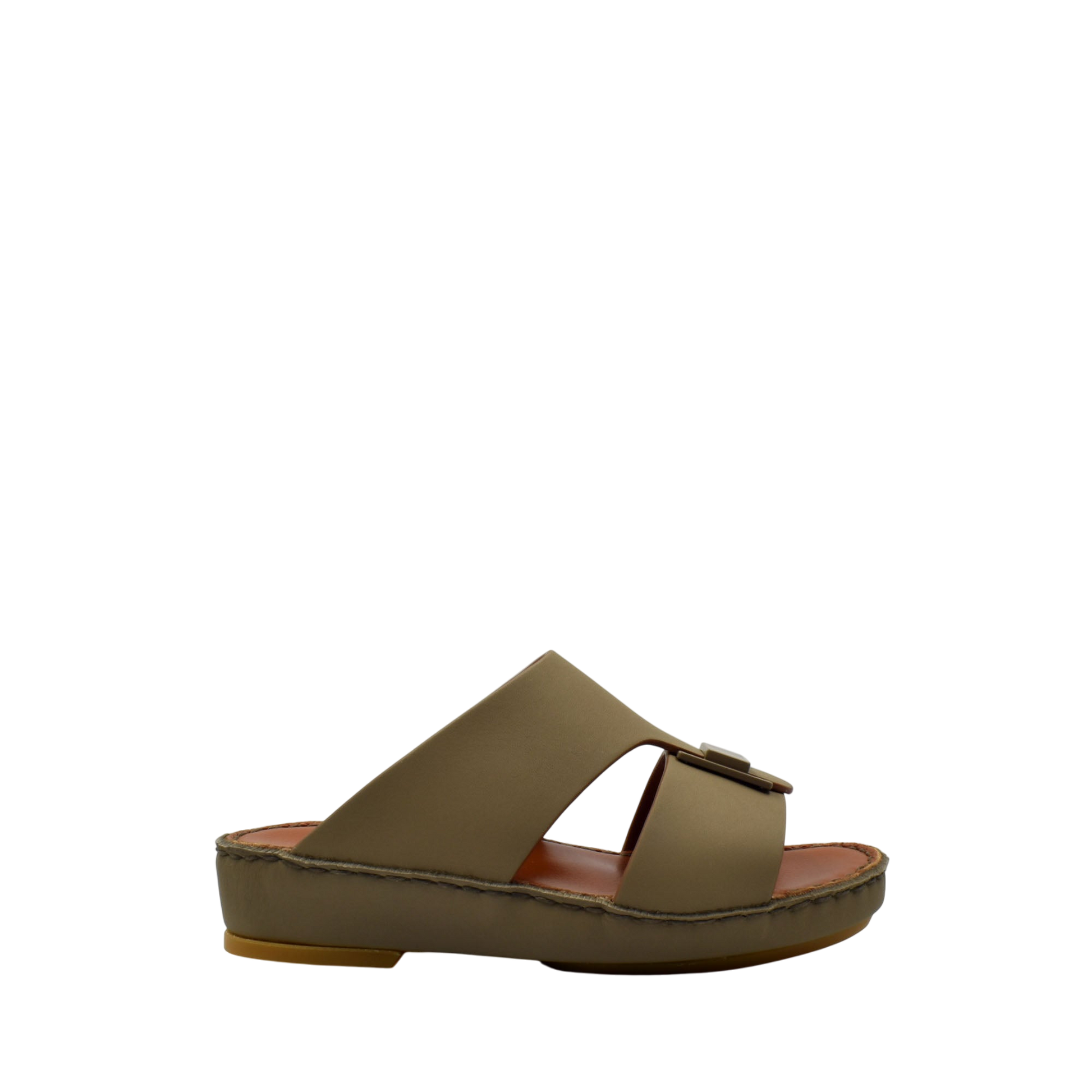 Olive green kids rubber sandals with buckle strap and cushioned sole for comfortable wear