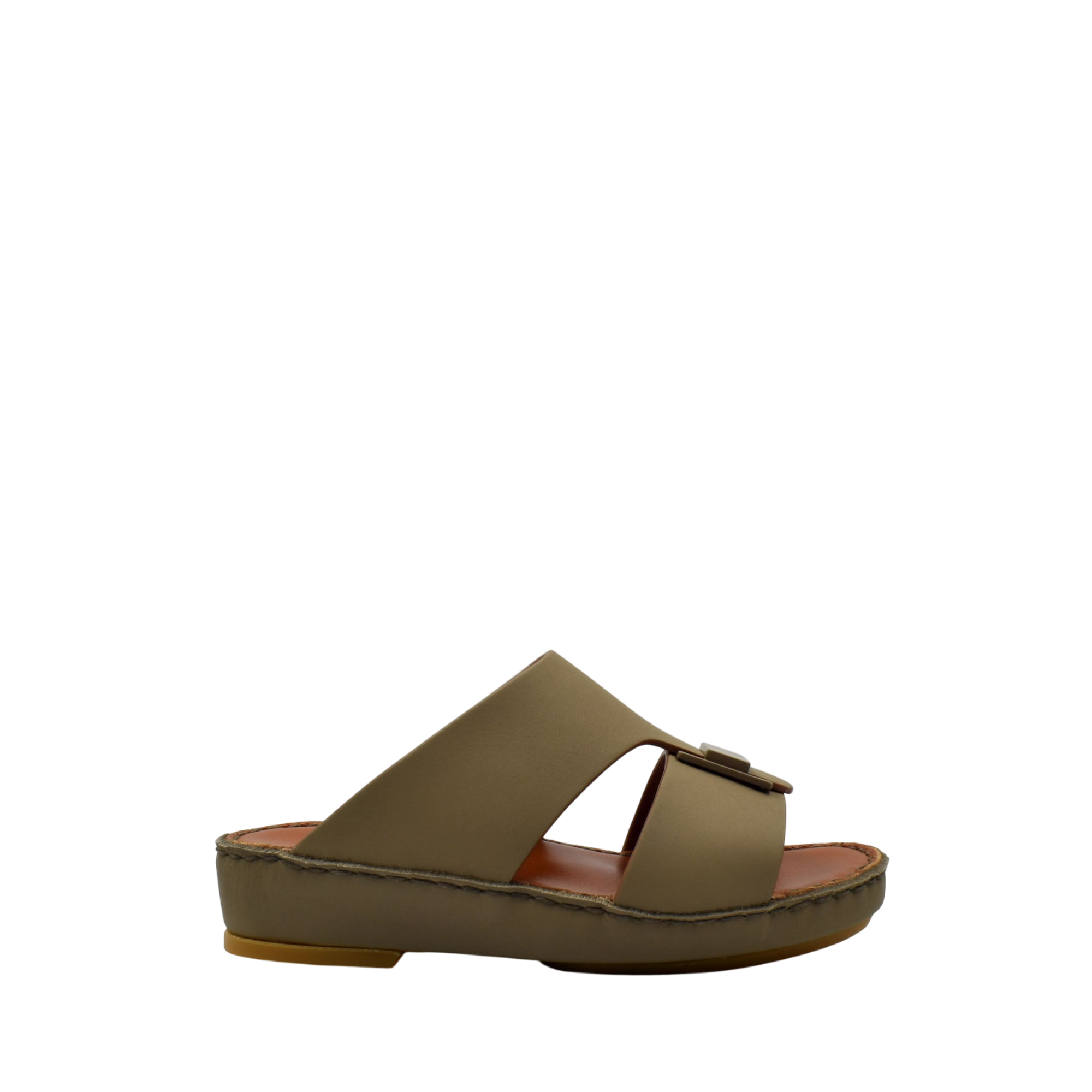 Olive green kids rubber sandals with buckle strap and cushioned sole for comfortable wear