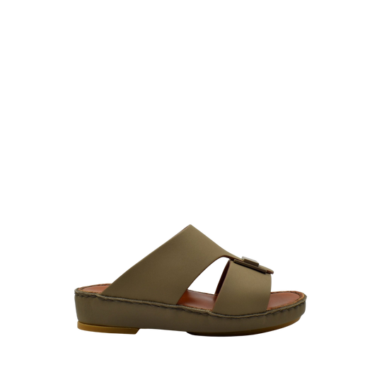 Olive green kids rubber sandals with buckle strap and cushioned sole for comfortable wear