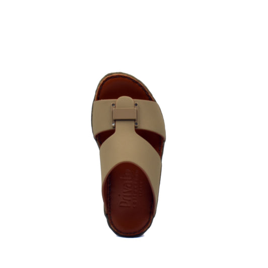 Beige and brown kids rubber sandals with adjustable strap and cushioned footbed from Private Collection