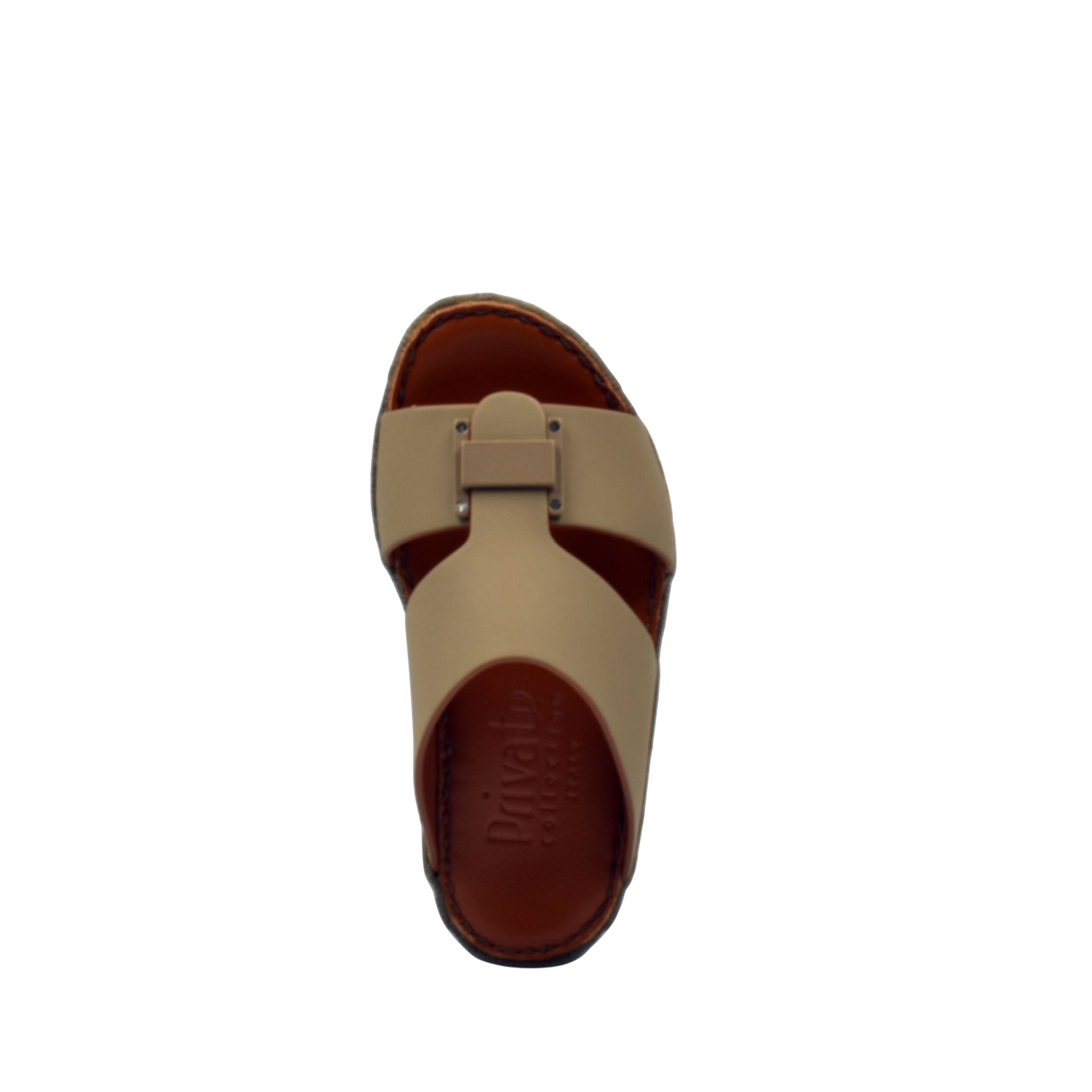 Beige and brown kids rubber sandals with adjustable strap and cushioned footbed from Private Collection