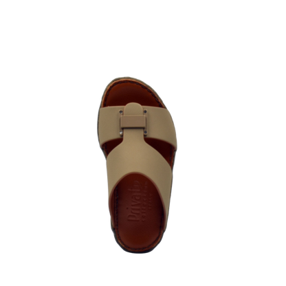 Beige and brown kids rubber sandals with adjustable strap and cushioned footbed from Private Collection