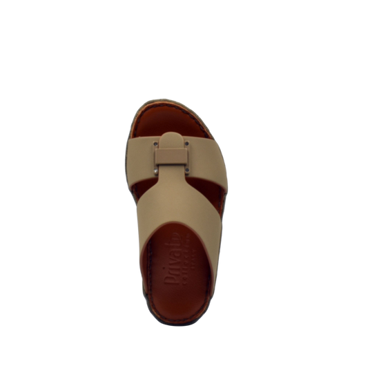 Beige and brown kids rubber sandals with adjustable strap and cushioned footbed from Private Collection