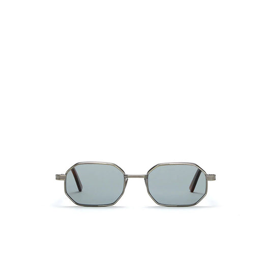 L.G.R. Axum sunglasses with silver geometric frame and gray tinted lenses