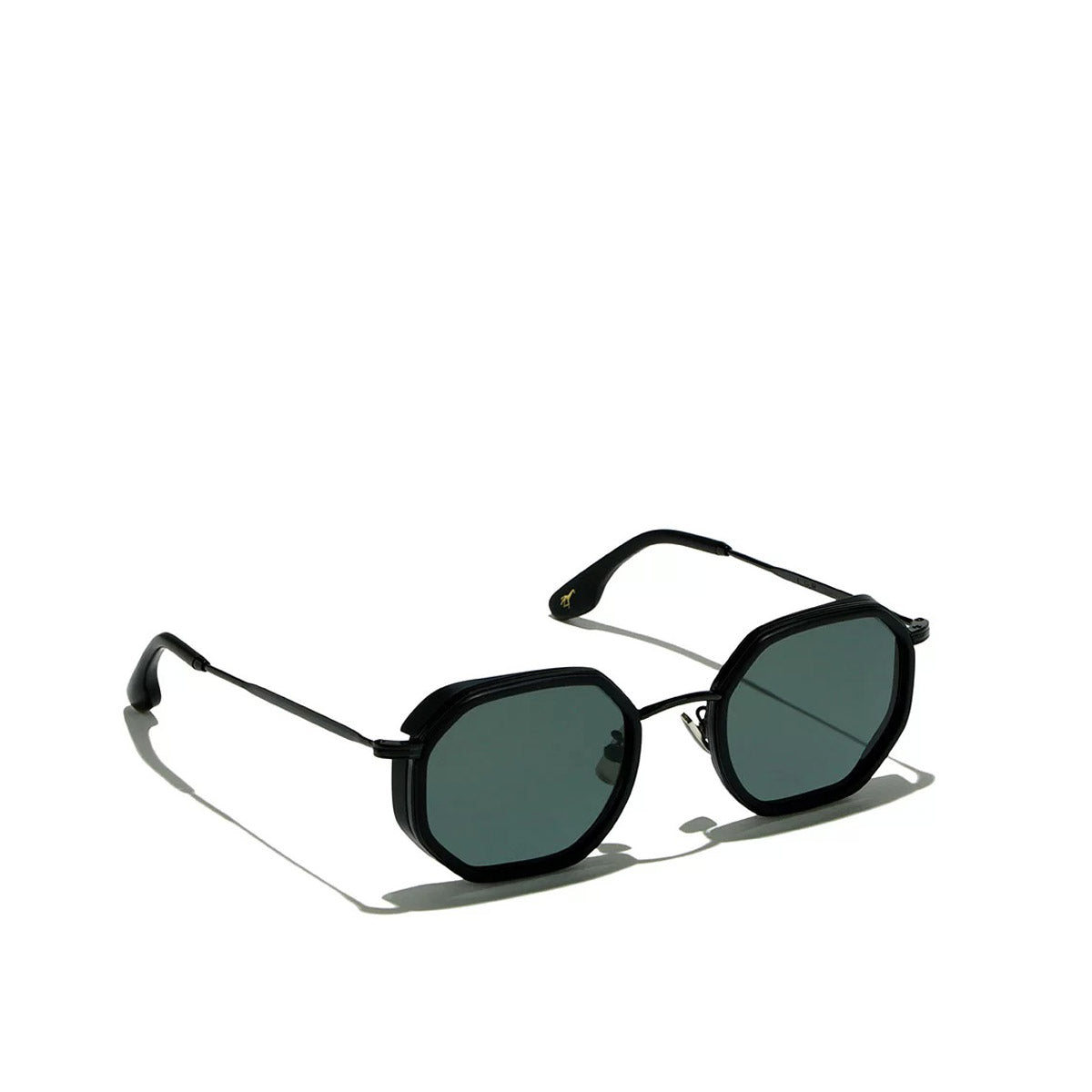 Private Collection black matte metal sunglasses with polygonal dark lenses and thin frame