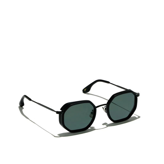 Private Collection black matte metal sunglasses with polygonal dark lenses and thin frame