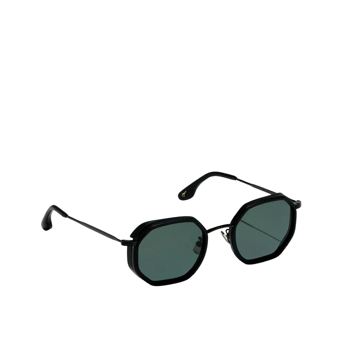 Private Collection black matte metal sunglasses with polygonal dark lenses and thin frame