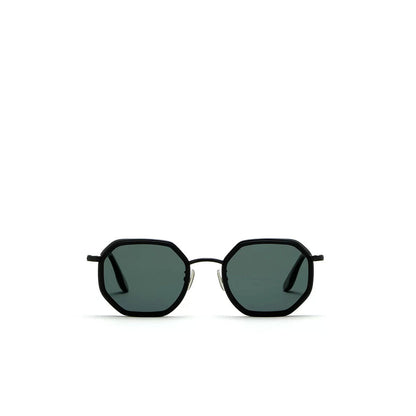 Black matte metal sunglasses with octagonal dark lenses from Private Collection