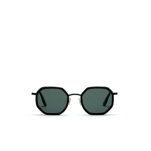 Black matte metal sunglasses with octagonal dark lenses from Private Collection