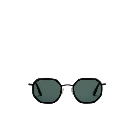 Black matte metal sunglasses with octagonal dark lenses from Private Collection