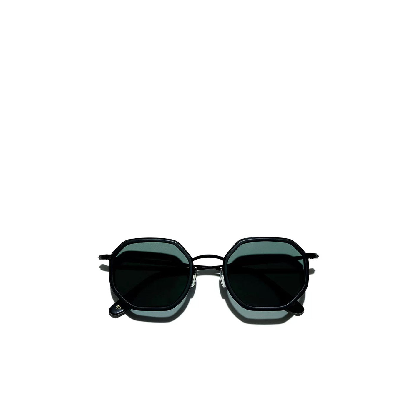 Private Collection black matte metal sunglasses with dark lenses and geometric frames