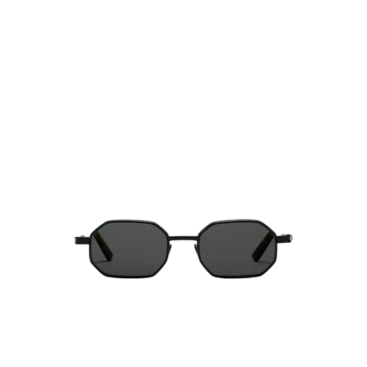 Private Collection black matte octagonal sunglasses with dark lenses and sleek frame design