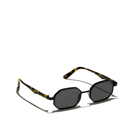 Black matte octagonal sunglasses with tortoiseshell arms and dark lenses from Private Collection