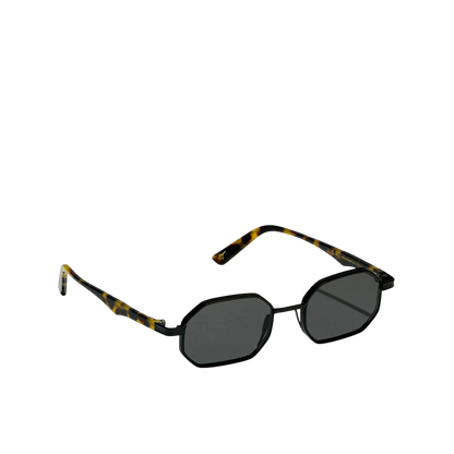 Black matte octagonal sunglasses with tortoiseshell arms and dark lenses from Private Collection