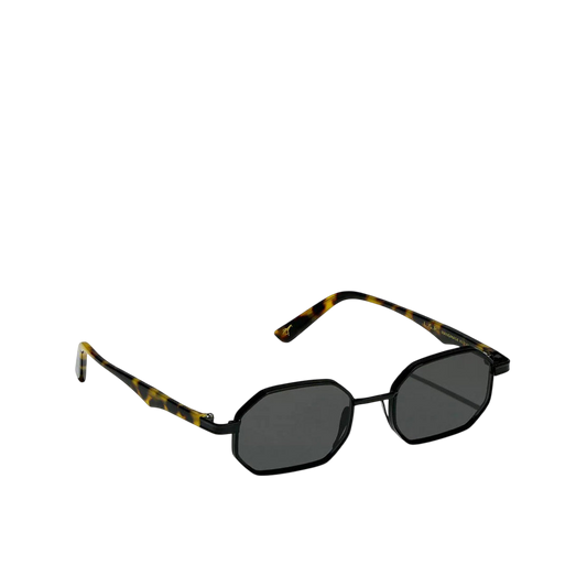 Black matte octagonal sunglasses with tortoiseshell arms and dark lenses from Private Collection