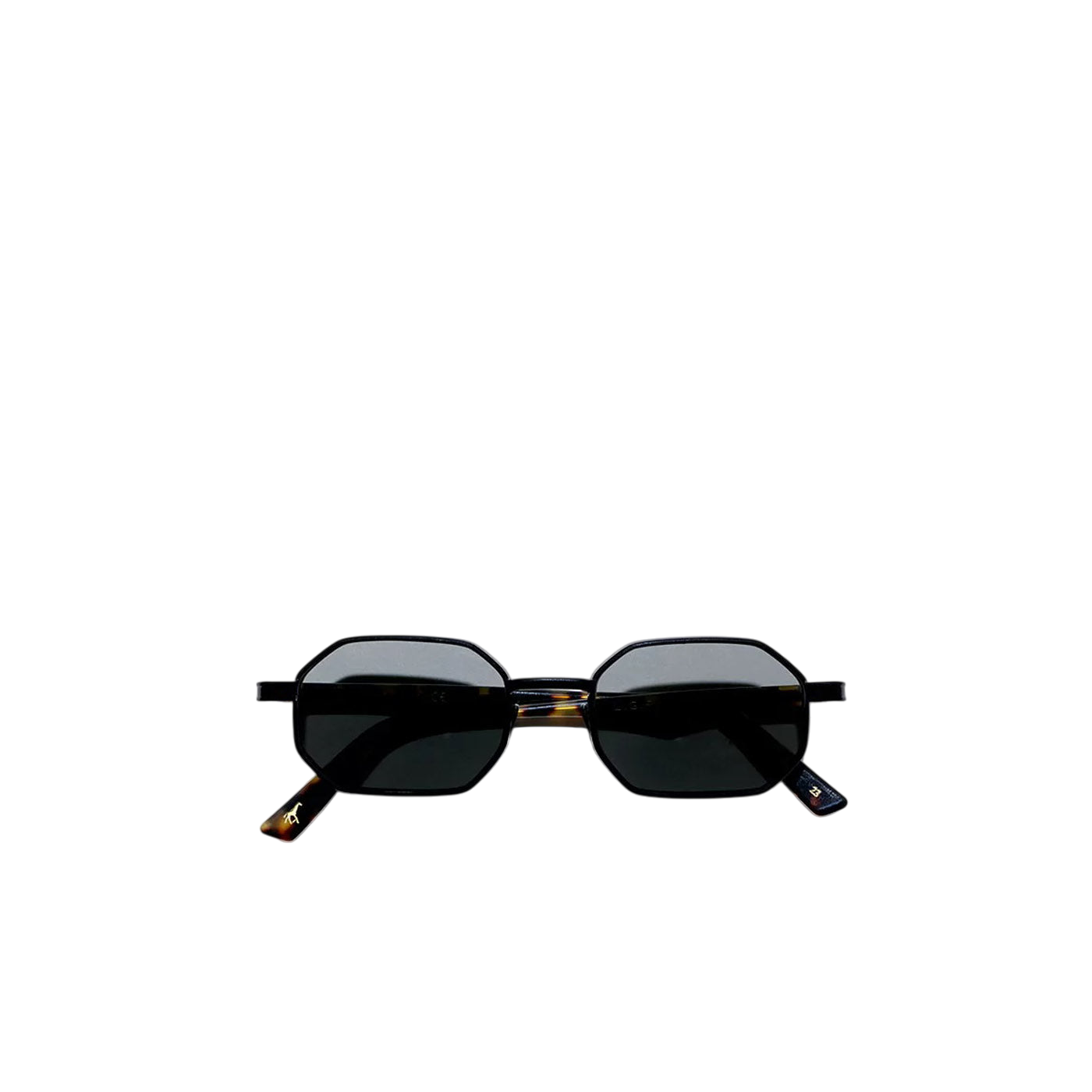 Black matte octagonal sunglasses with dark lenses from Private Collection shown front view