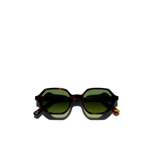 Havana Maculato green sunglasses with octagonal frame and dark green lenses from Private Collection