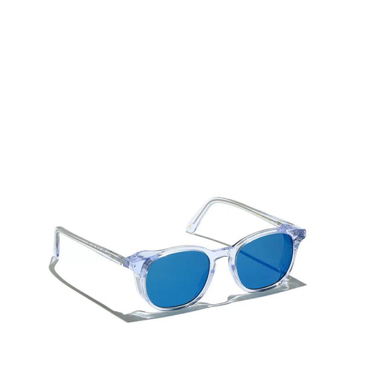 Clear frame luxury sunglasses for men with blue tinted lenses from Private collection