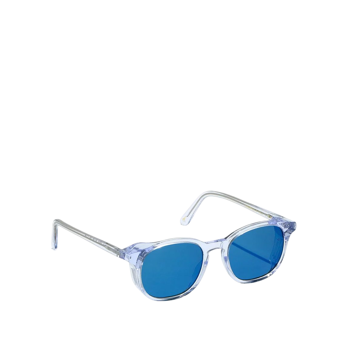 Clear frame luxury sunglasses for men with blue tinted lenses from Private collection