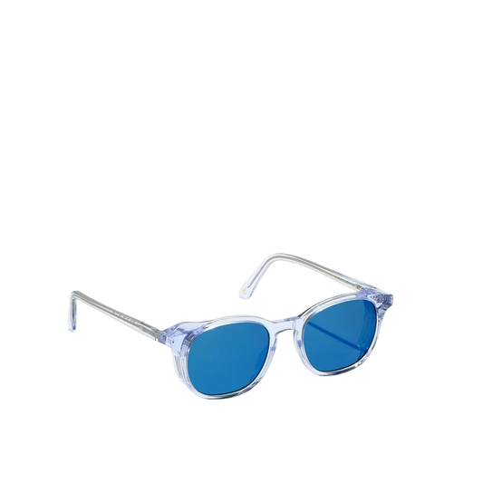 Clear frame luxury sunglasses for men with blue tinted lenses from Private collection