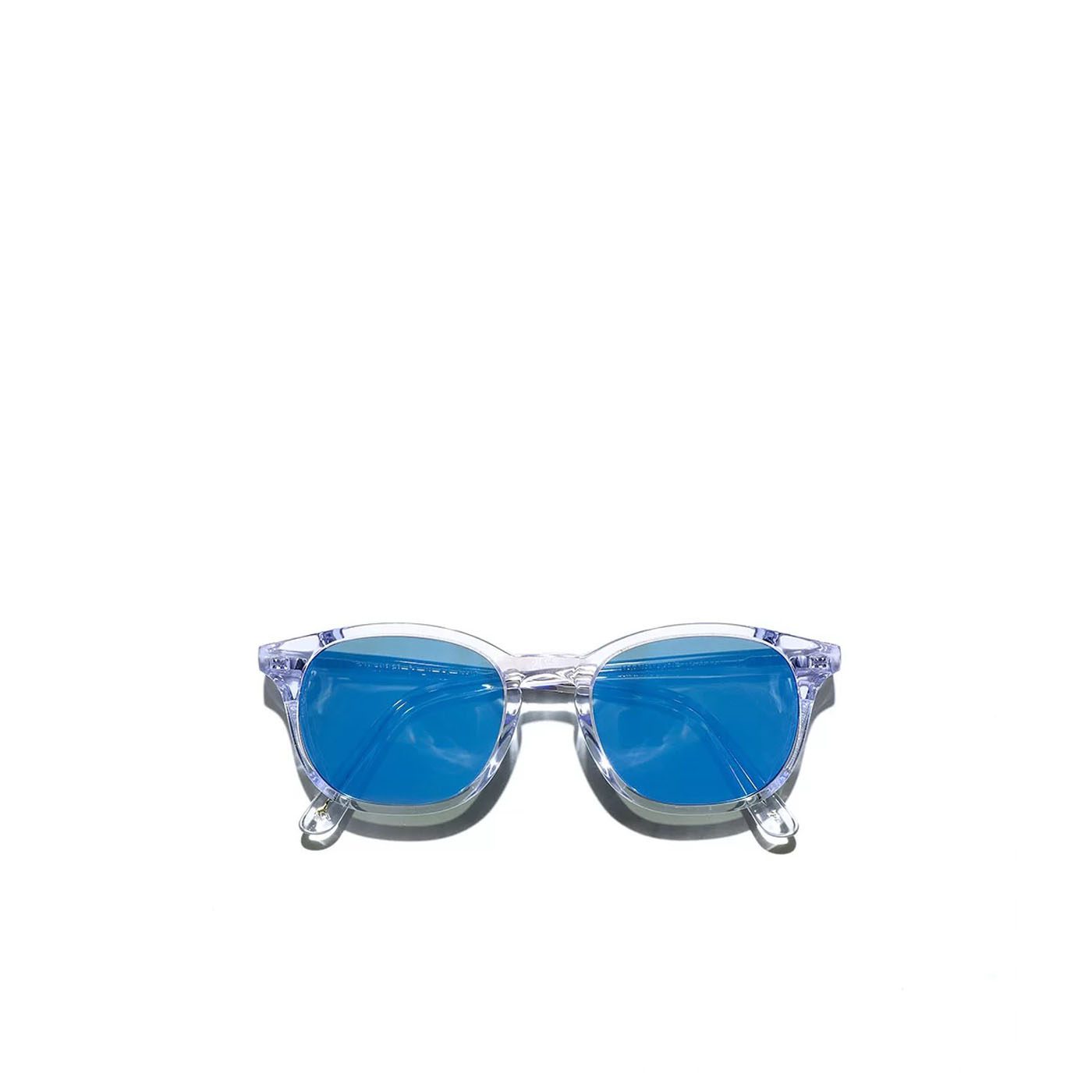 Clear frame luxury sunglasses for men with blue tinted lenses from Private Collection