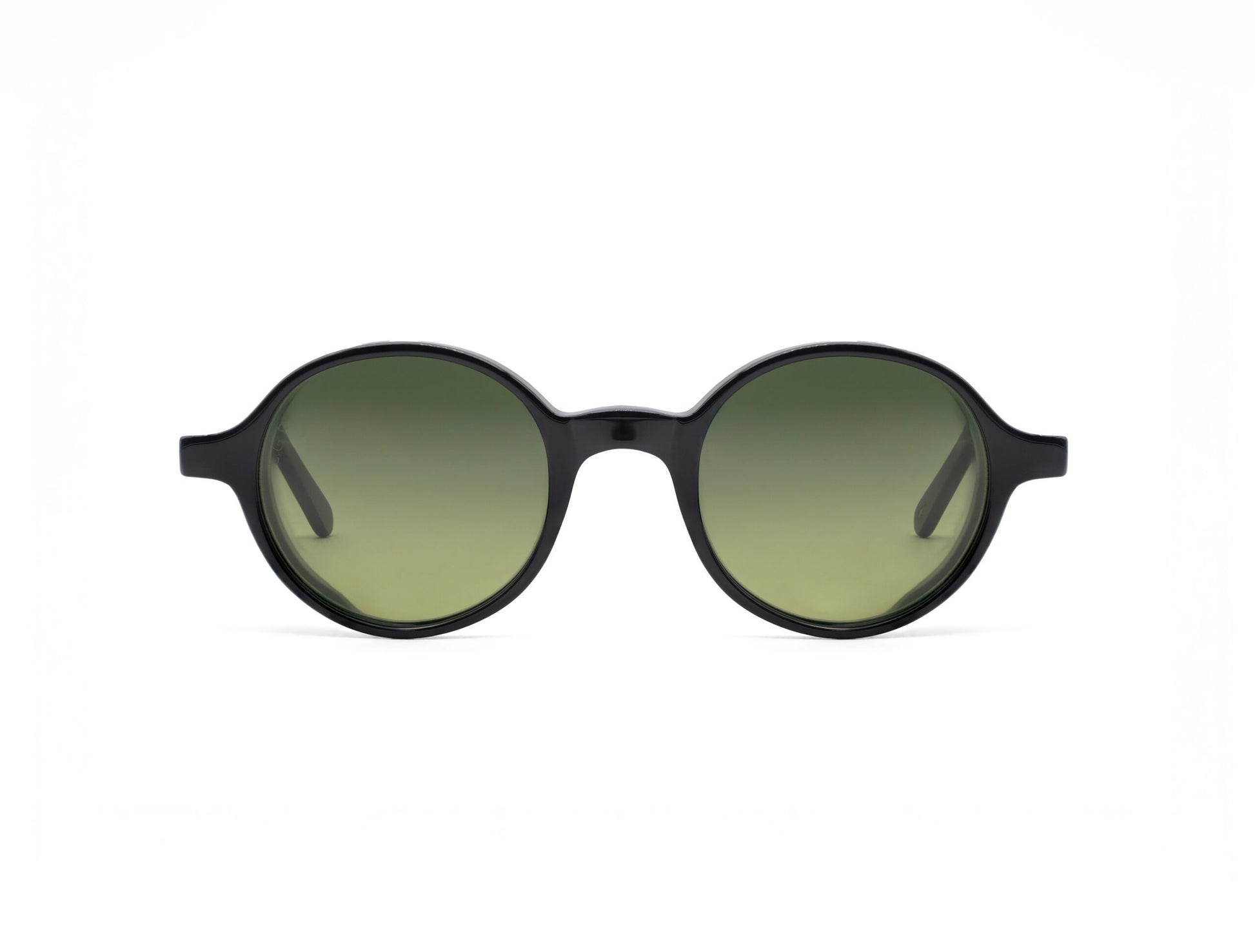 Black frame L.G.R. Reunion sunglasses with round green gradient lenses