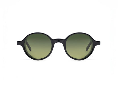 Black frame L.G.R. Reunion sunglasses with round green gradient lenses