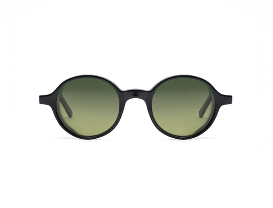 Black frame L.G.R. Reunion sunglasses with round green gradient lenses
