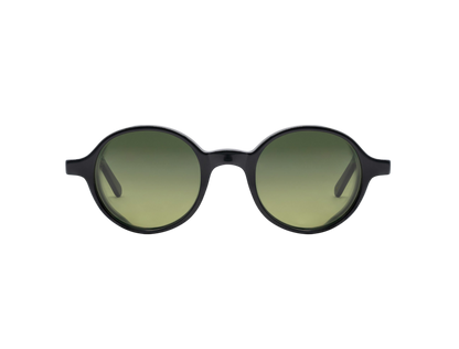Black frame L.G.R. Reunion sunglasses with round green gradient lenses