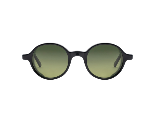 Black frame L.G.R. Reunion sunglasses with round green gradient lenses