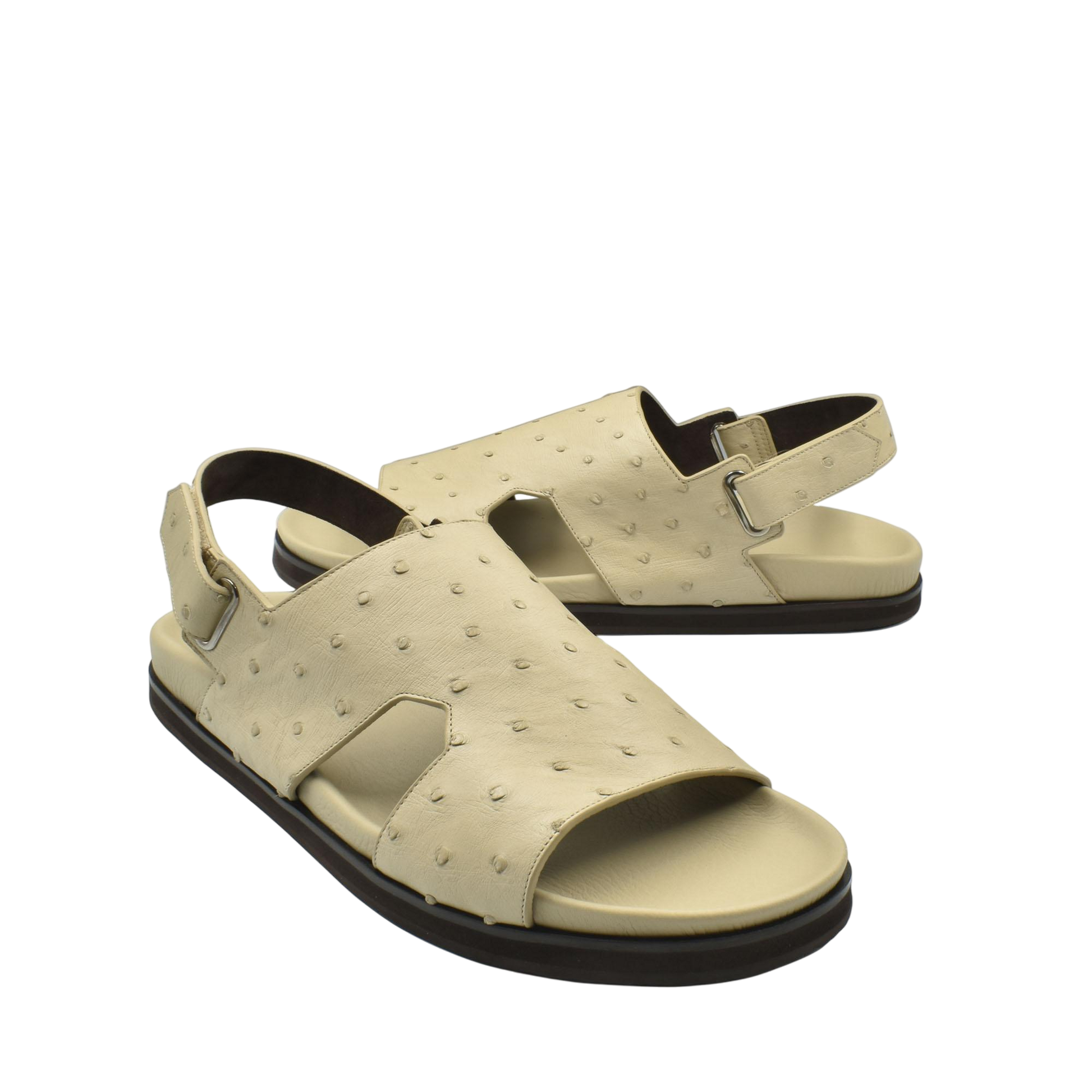 Beige open-toe Luxury Amorti Sangle Footwear with adjustable back strap and textured upper