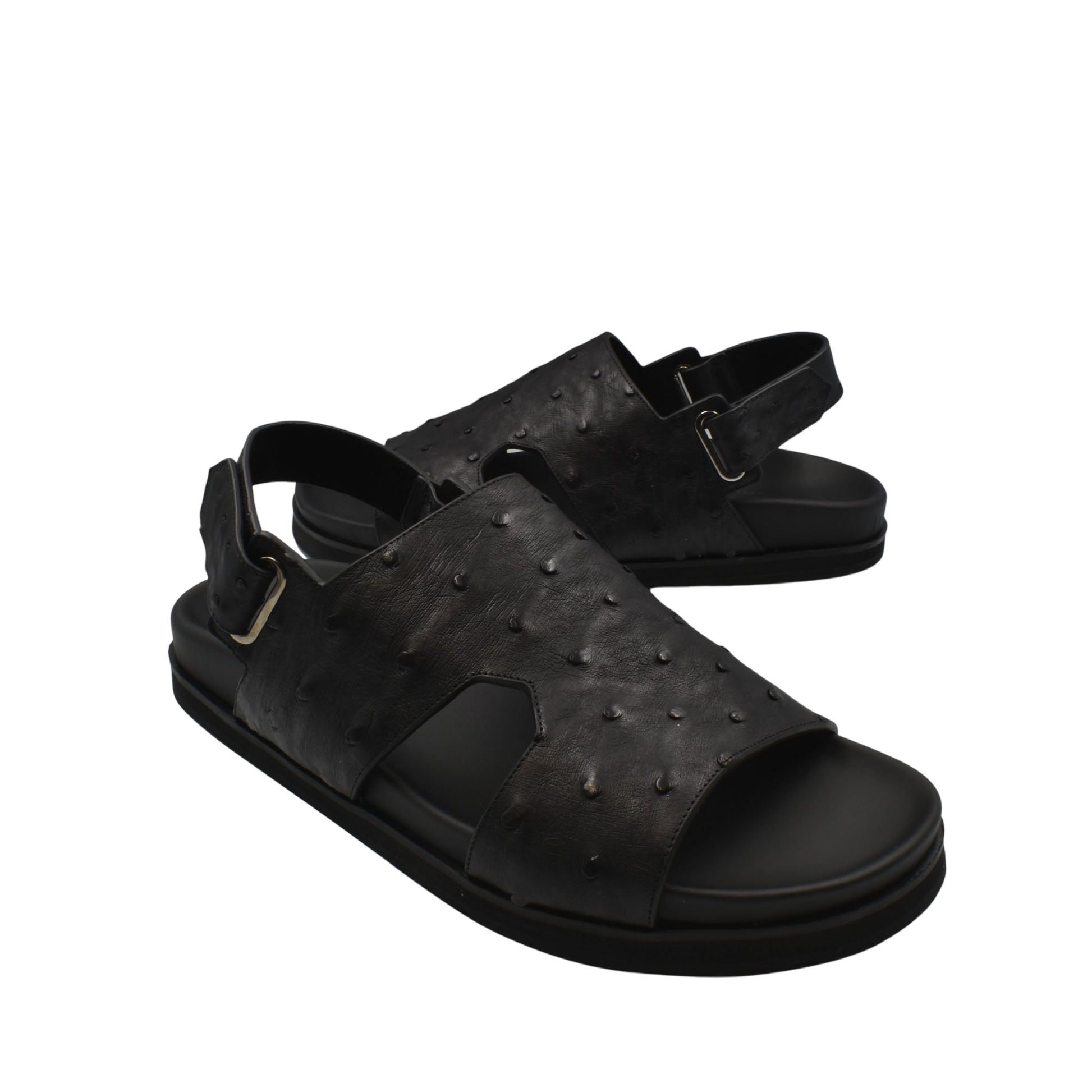 Black leather open-toe Luxury Amorti Sangle Footwear sandals with adjustable back strap