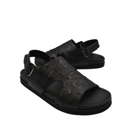 Black leather open-toe Luxury Amorti Sangle Footwear sandals with adjustable back strap