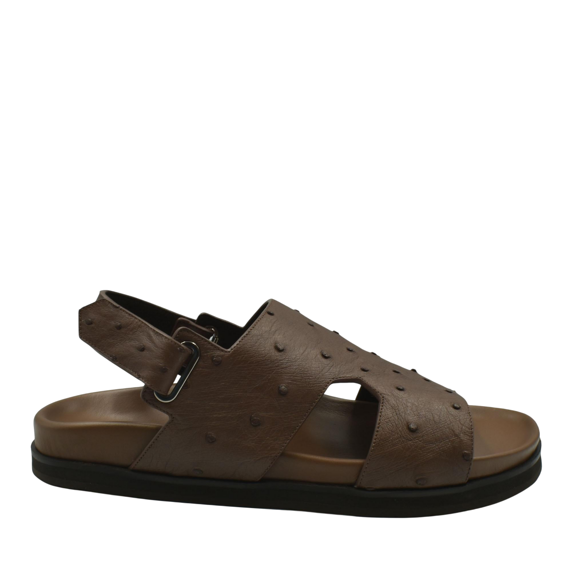 Brown leather sandal with adjustable strap featuring Luxury Amorti Sangle Footwear design