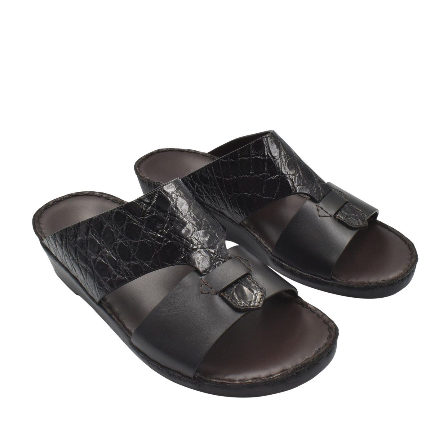 Private Collection luxury croco leather sandals in black with open toe and slip-on design