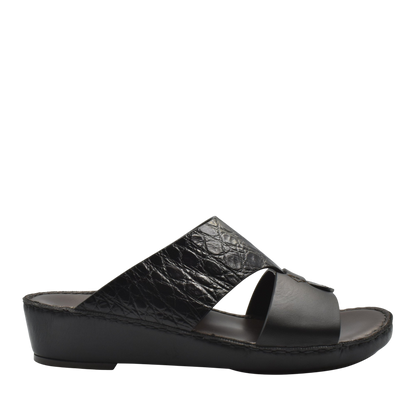 Private Collection black luxury croco leather sandals with open toe and low wedge heel