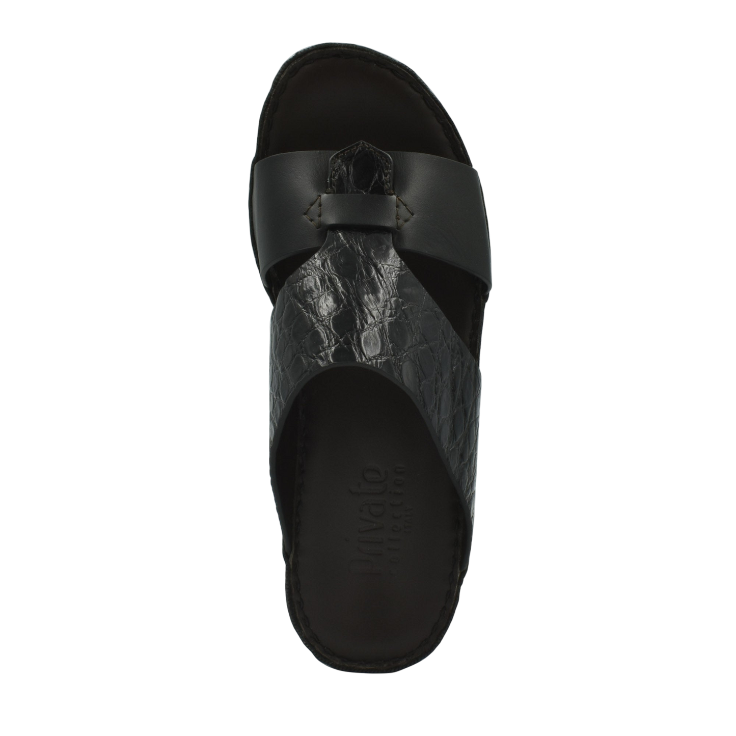 Private Collection luxury croco leather sandals in black with textured croc pattern and open toe design